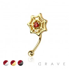 RED CZ SPIDER WEB 316L SURGICAL STEEL CURVED BARBELL/EYEBROW